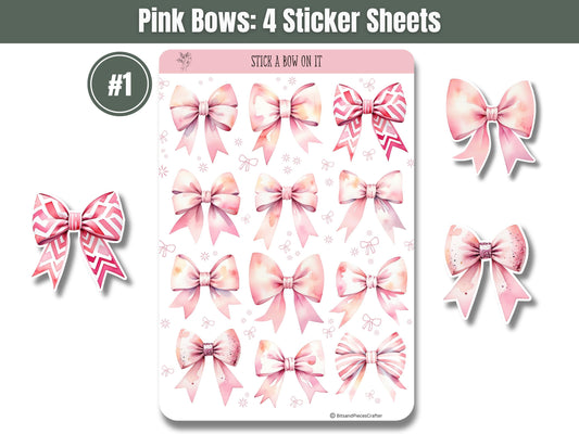 Pink Bow Sticker Sheets Set of 4