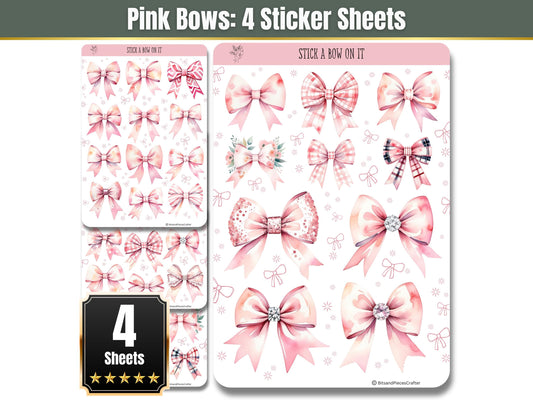 Pink Bow Sticker Sheets Set of 4