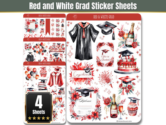 Red and White Graduation Stickers Set of 4