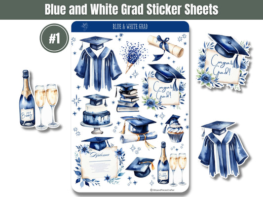 Blue and White Graduation Sticker Pack 4 Sheet Set